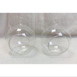Pair CB2 Whirly Votive Holder Hanging Glass orb
